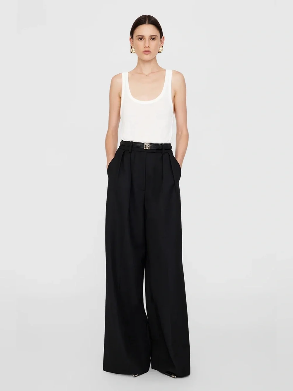 Anine bing linen Black Wide Leg pants clean beauty preppy apiece apart toteme 30